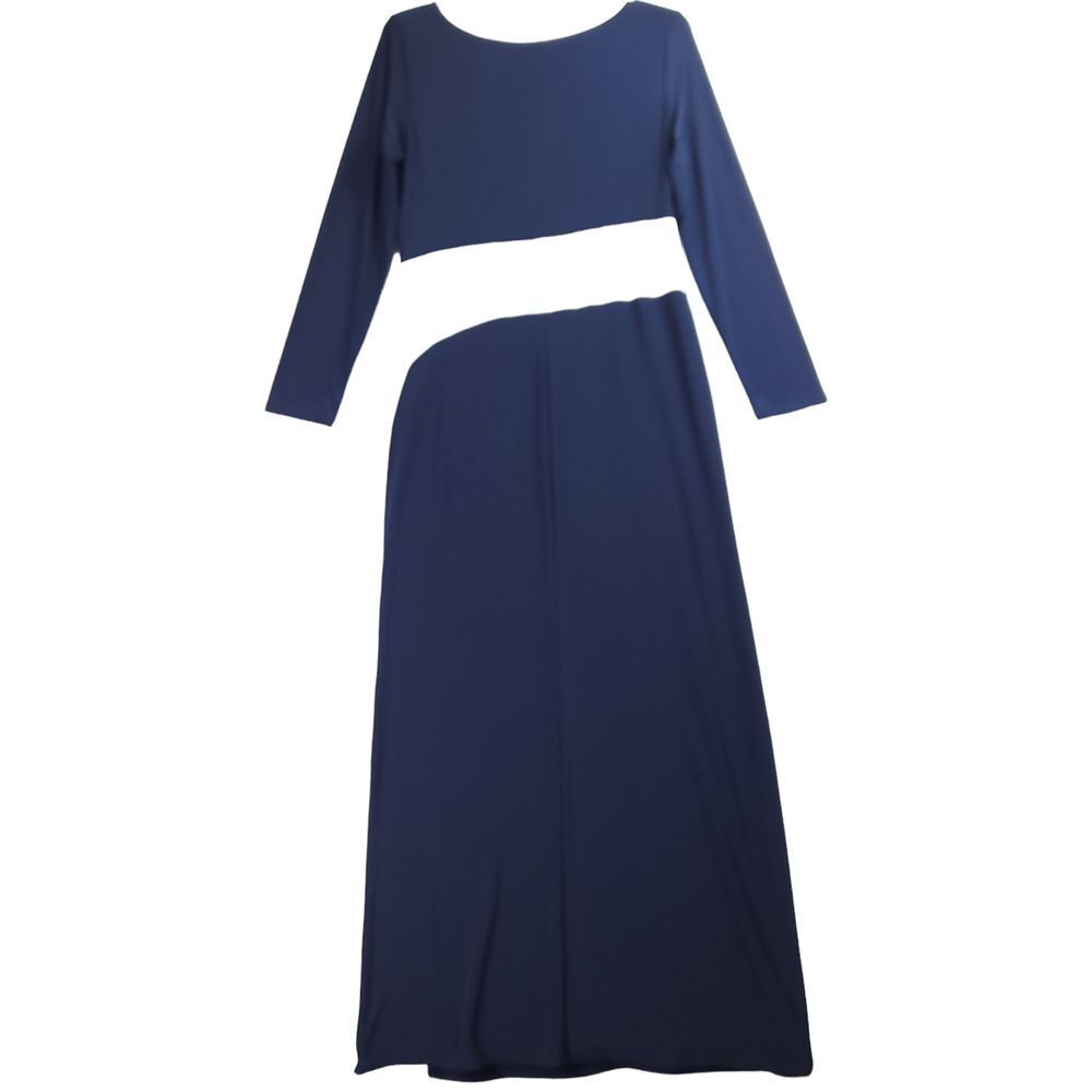 Lauren Ralph Lauren Maxi Dress 16 Blue White Ruched Long Sleeve Evening Formal - Picture 4 of 12
